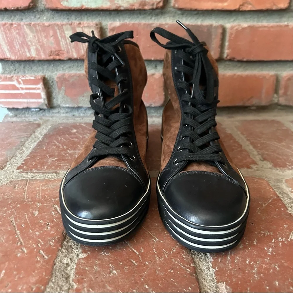 Hogan Rebel Hi Top Suede Lace Up Sneakers in Brown Sz 7.5 Women’s